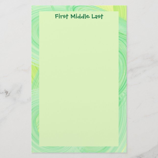 Abstract Green Swirl Border Personalised Stationery (Front)