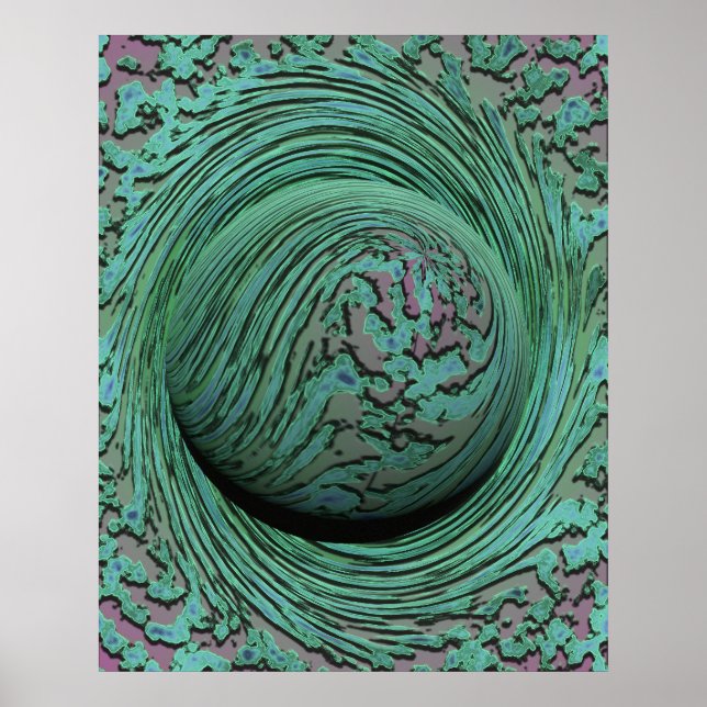 Abstract Green Swirl Cosmic Singularity Design Poster (Front)