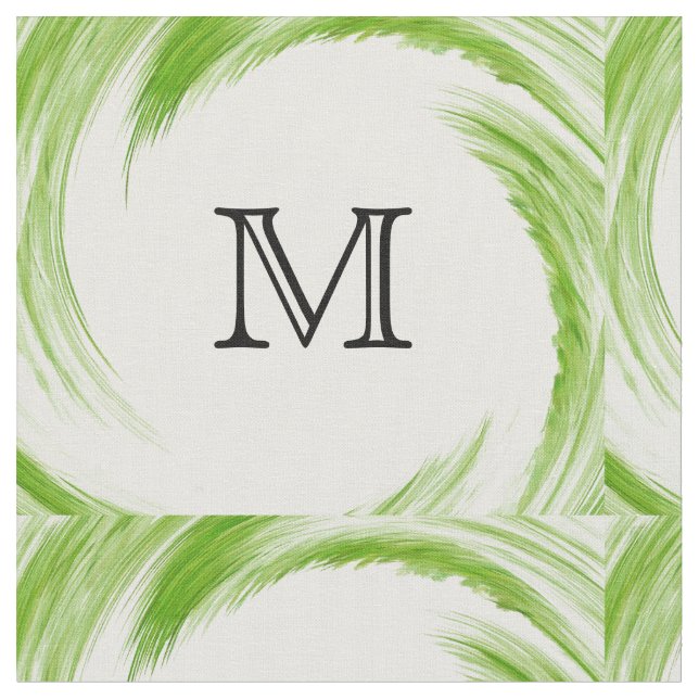 Abstract Green Swirl Monogram #2 Fabric (Close Up)