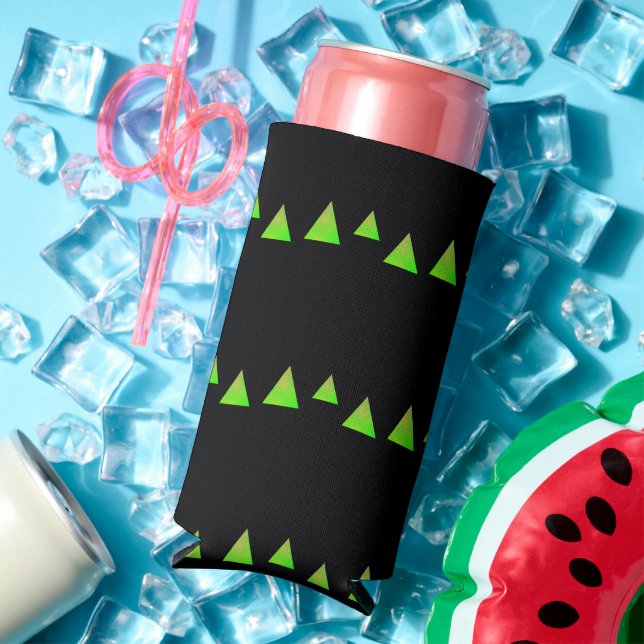 Abstract green triangles on black seltzer can cooler (In Situ Summer)