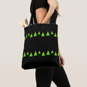 Abstract green triangles on black tote bag