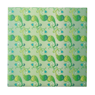 Abstract Green Tulip Boteh Floral Pattern Ceramic Tile