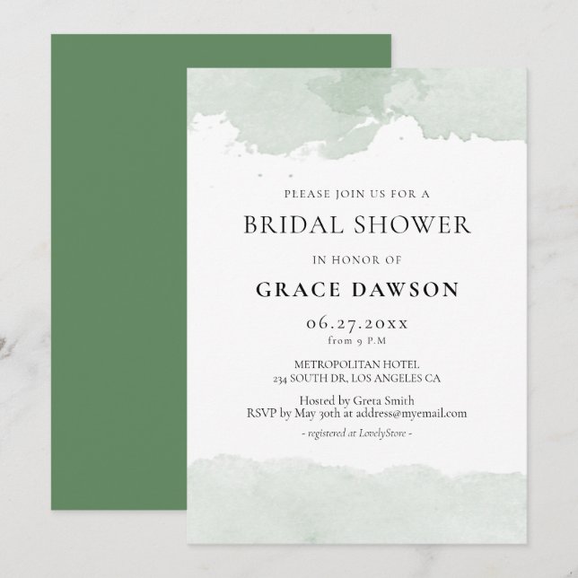Abstract green watercolor Bridal shower invitation (Front/Back)