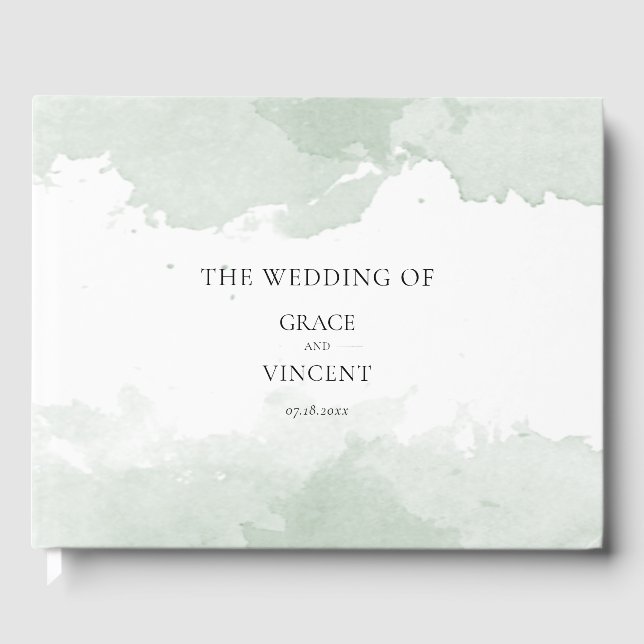Abstract green watercolor wedding guest book (Front)