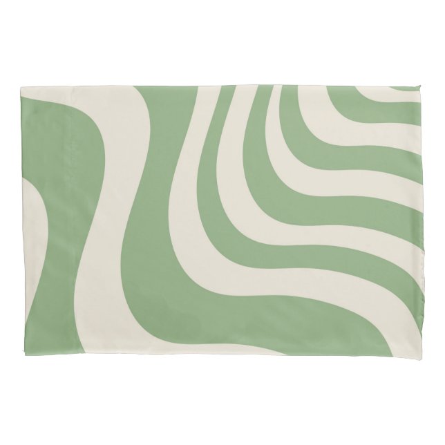 Abstract Green Wavy Stripe Bold Minimalist Design Pillowcase (Front)