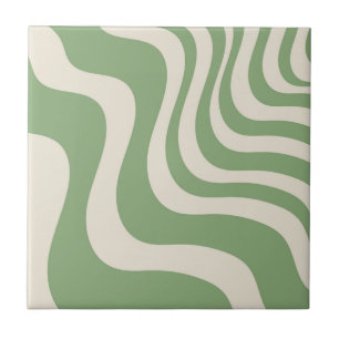 Abstract Green Wavy Stripe Modern Accent Spring Ceramic Tile