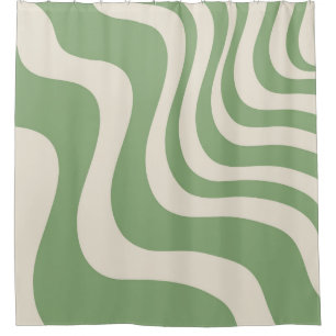Abstract Green Wavy Stripe Modern Bathroom Accent Shower Curtain