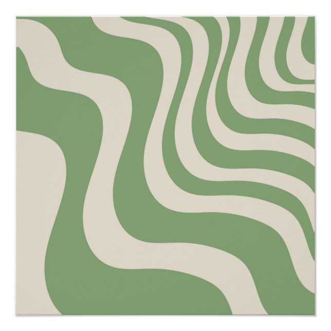 Abstract Green Wavy Stripe Modern Spring Poster (Front)