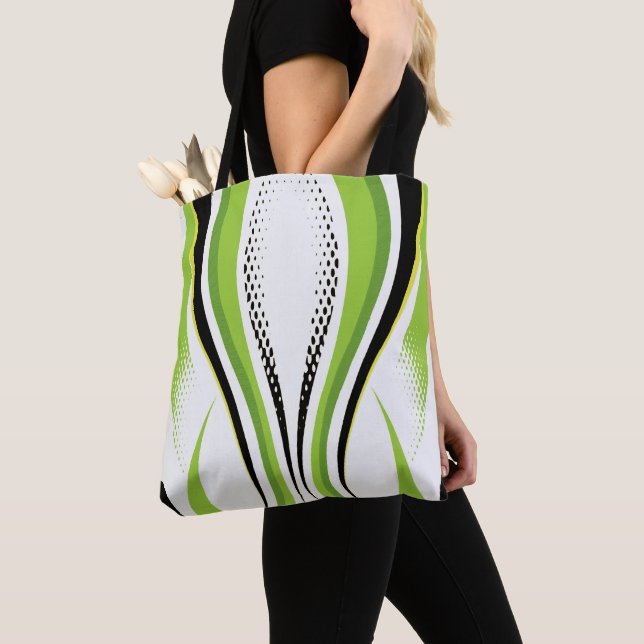Abstract Green White and Black Curve Tote Bag (Close Up)