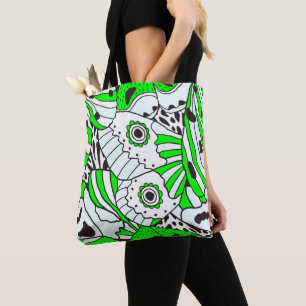 Abstract Green White Black Butterfly Wing Tote Bag