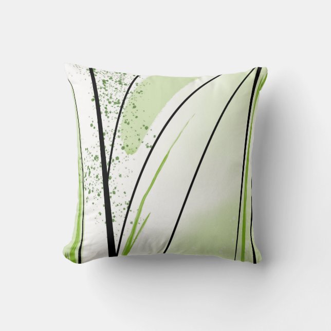 Abstract Green White Black Line Cushion (Front)