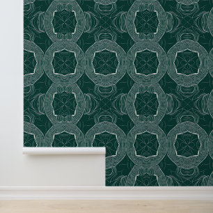Abstract Green & White Floral Line Pattern Wallpaper