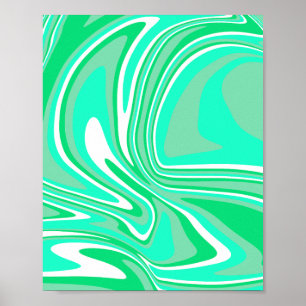 Abstract Green, White, & Turquoise Swirl Art Poster