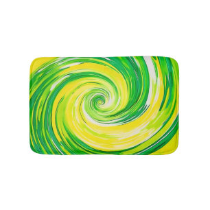 Abstract Green Yellow Spiral Art Bath Mat