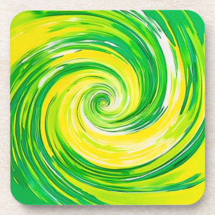 Abstract Green Yellow Spiral Art Coaster