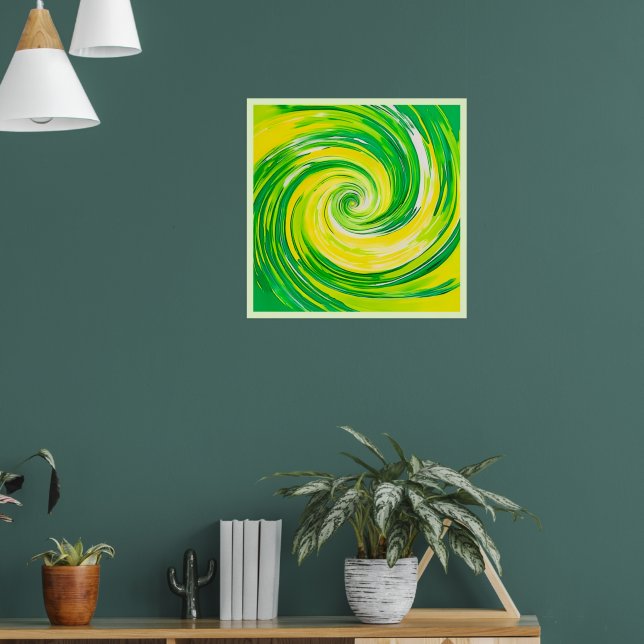 Abstract Green Yellow Spiral Art Poster (Living Room 1)