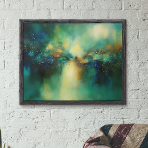 Abstract Greens and Blues Modern Painting Poster