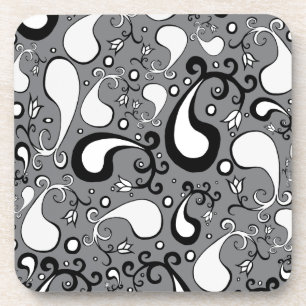 Abstract grey and white Tulip Paisley pattern Coaster