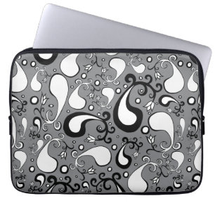 Abstract grey and white Tulip Paisley pattern Laptop Sleeve