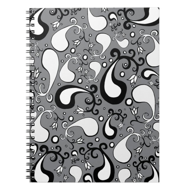 Abstract grey and white Tulip Paisley pattern Notebook (Front)