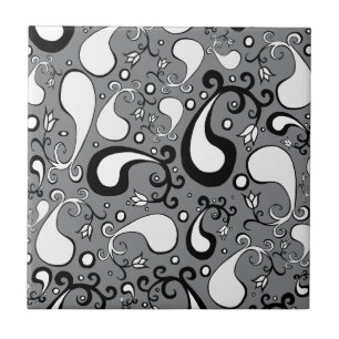Abstract grey and white Tulip Paisley pattern Tile