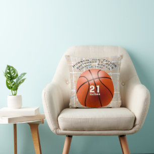 Abstract Grey Basketball Boys Birth Record Cushion