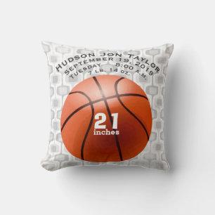 Abstract Grey Basketball Boys Birth Record Cushion
