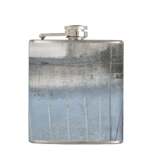 Abstract Grey & Blue Painting Hip Flask