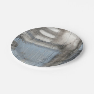 Abstract Grey & Blue Painting Paper Plate