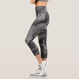 Abstract Grey Diffusion Capri Leggings