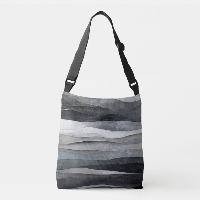 Abstract Grey Grey Waves Art Crossbody Bag (Front)