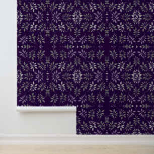Abstract Grey Leaves on Purple Wallpaper