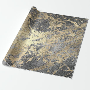 Abstract Grey Paint Golden Metallic Strokes Wrapping Paper