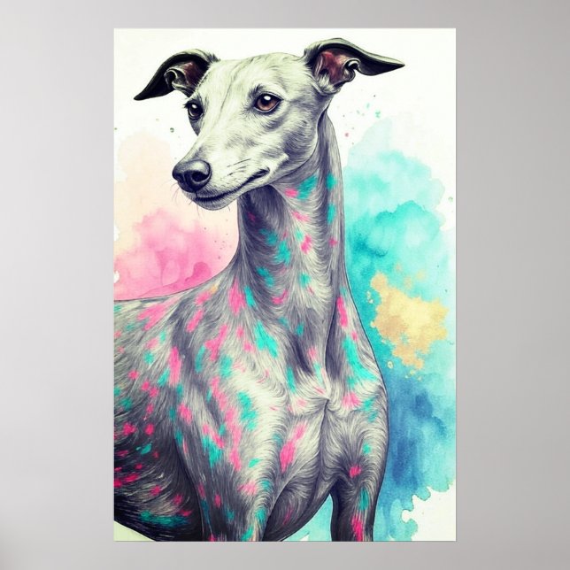 Abstract Greyhound Draw with Vibrant Colours Custo Poster (Front)