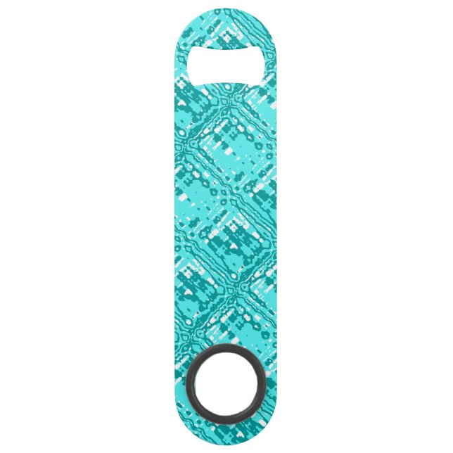 Abstract Grid Turquoise Blue Bottle Opener (Back)