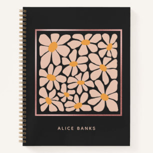 Abstract Groovy Daisy & Rose Gold Frame Notebook