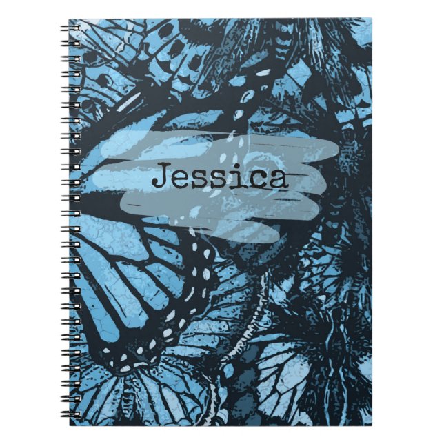 Abstract Grunge Blue Butterfly Art Personalised Notebook (Front)