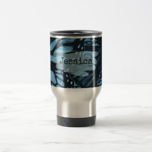Abstract Grunge Blue Butterfly Art Personalised Travel Mug