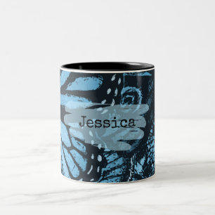 Abstract Grunge Blue Butterfly Art Personalised Two-Tone Coffee Mug