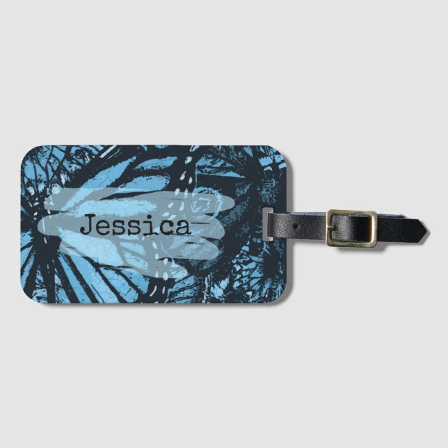 Abstract Grunge Blue Butterfly Art Personalized Luggage Tag (Front Horizontal)