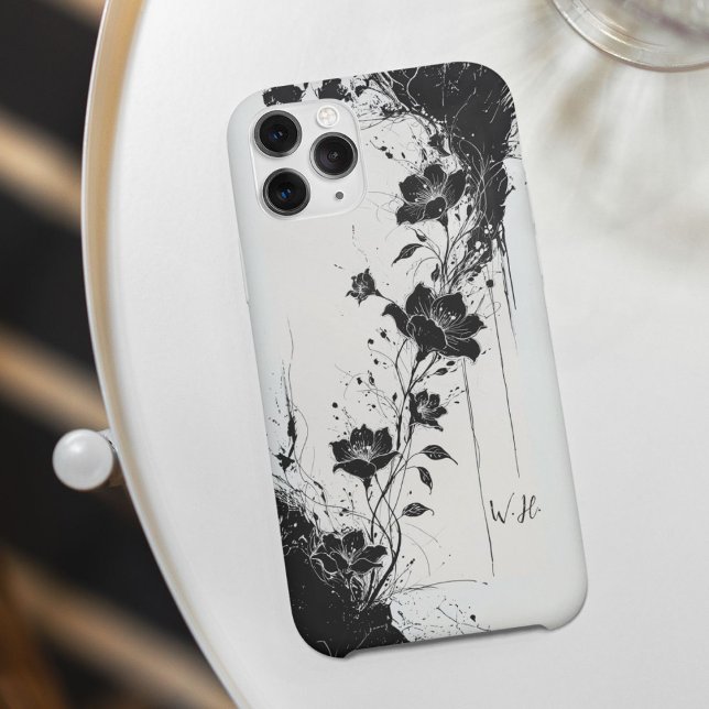 Abstract Grunge Flowers Black White Monogram Case-Mate iPhone Case (Creator Uploaded)