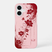 Abstract Grunge Flowers Red Pink Monogram