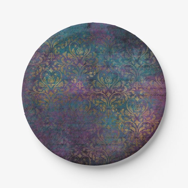 Abstract grunge gold textures paper plate (Front)