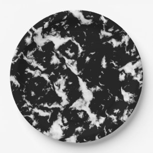 Abstract Grunge Marble - Black and White Paper Plate