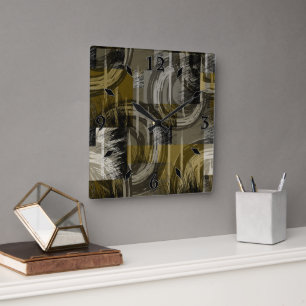 Abstract grunge, monochrome brown square wall clock