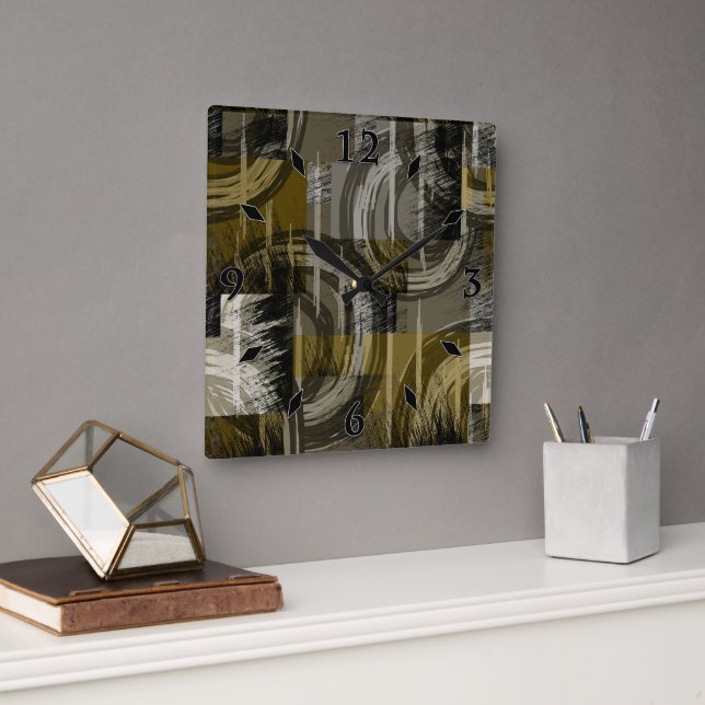 Abstract grunge, monochrome brown square wall clock (Office)