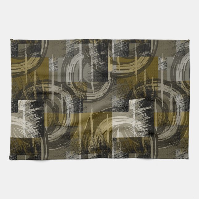Abstract grunge, monochrome brown tea towel (Horizontal)
