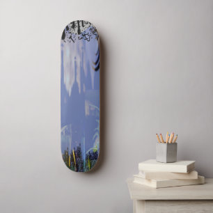 Abstract Grunge Paint Drip Blue Cool Tones Skateboard