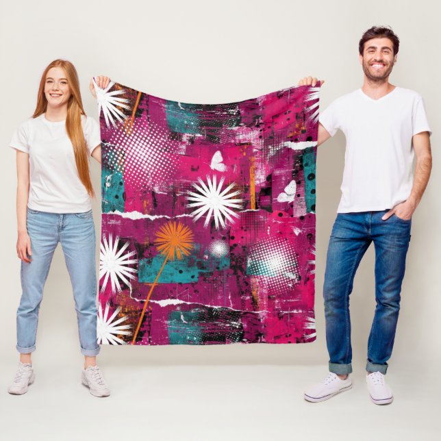 Abstract Grunge Pattern with Dandelion Fleece Blanket (In Situ)