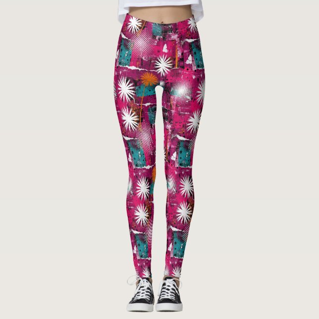 Abstract Grunge Pattern with Dandelion Leggings (Front)